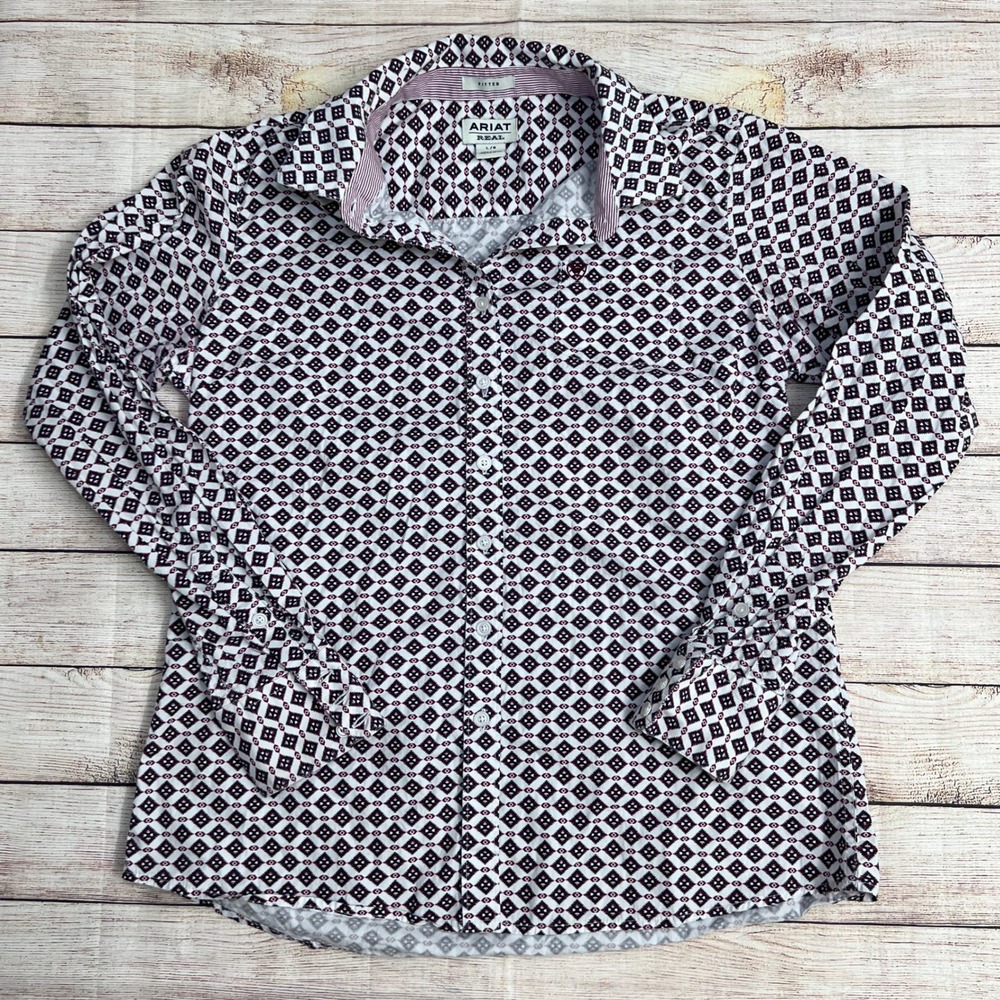 Ariat REAL Kirby Stretch Shirt Womens Large Fitted Aztec/Diamond Print Western